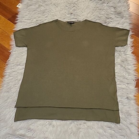 Eileen fisher womens silk, organic linen army‎ green flowy tshirt size pm - Picture 1 of 6